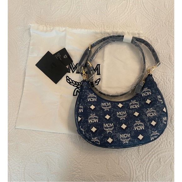 MCM Handbags - NWT MCM Hobo Bag - Small Aren Crescent Hobo in Vintage Denim Jacquard (visetos)